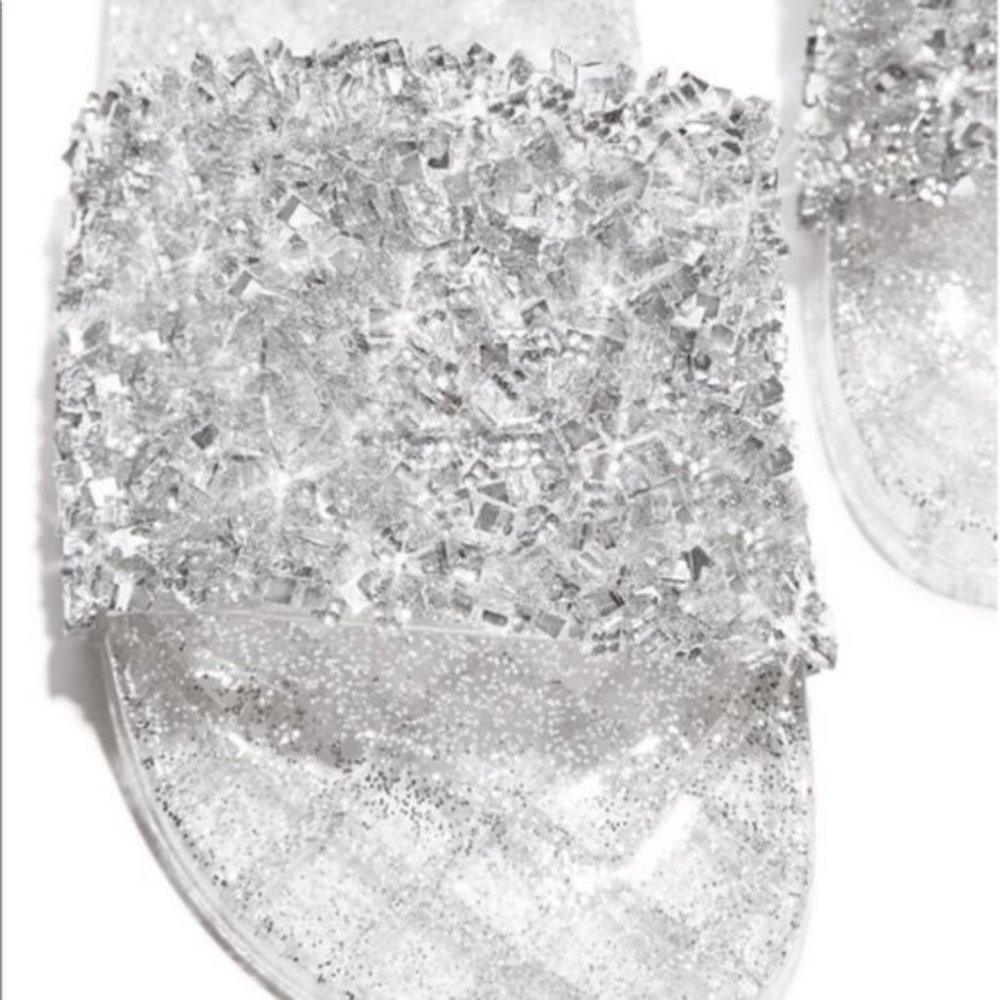 RESTOCKED!! Embellished Sparkle Slides in Silver - Picture 5 of 6